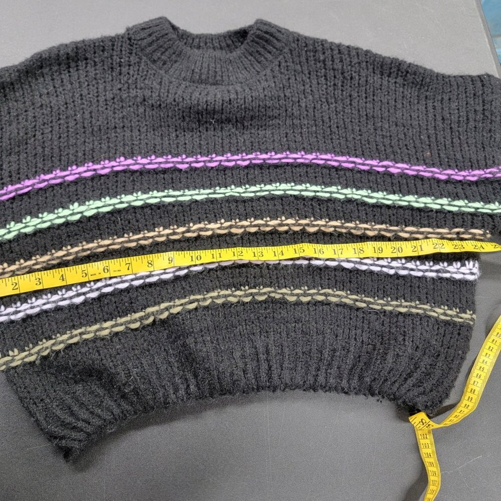 NVLT Rainbow Stripe Sweater Large Balloon Sleeve Cropped Boxy Wool Blend Anthro - Picture 7 of 8
